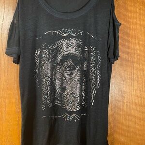 Black Graphic T-Shirt with Silver Design